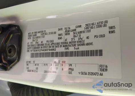 2016 Ford F-150 Xlt z USA, uszkodzony, nr VIN 1FTEW1CP4GKF94982